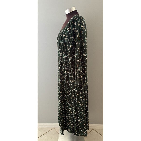 Old Navy Maxi Dress Size L Green Floral Tiered Prairie Forest Whimsigoth Modest - Picture 4 of 16